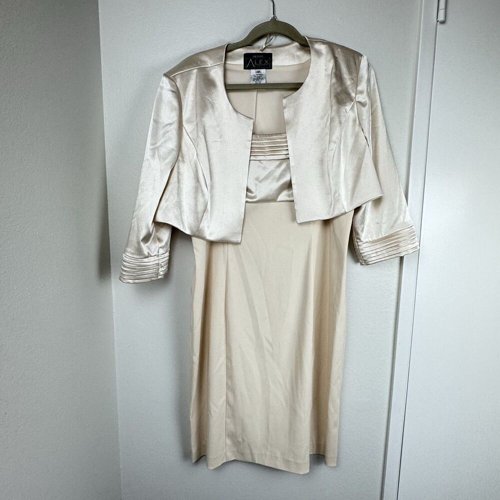 Alex Evenings Womens 2 Pc Jacket Dress Brown Satin Feel Midi 14P